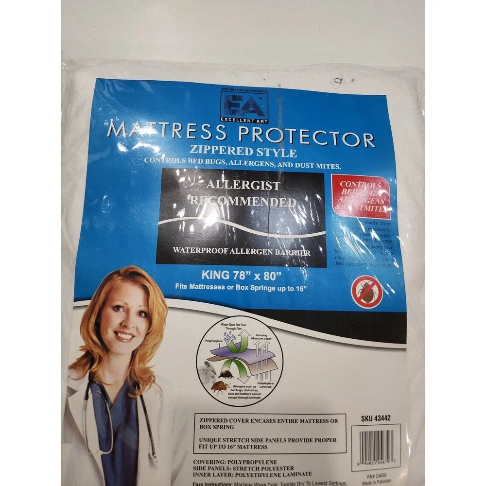 King Size EA Excellent Art Mattress Protector Zippered Controls Bed Bugs...